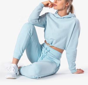 Calidad personalizada de gran tamaño de lana suave entrenamiento gimnasio mujer recortada Top Sudadera con capucha - Product Image 1