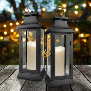 Lanterne en métal de couleur noire de qualité supérieure faite à la main et pot de bougie unique pour la décoration de la maison lanterne suspendue de décoration de mariage - Product Image 1