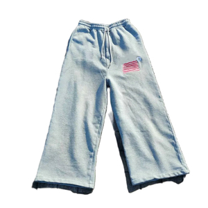 Pantalon de survêtement évasé décontracté en tissu non tissé léger avec impression par sublimation de logo personnalisé, en polyester/coton éponge - Product Image 4
