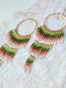 Boho <b>Turquoise</b> Design <b>Bead</b> Earrings with Cascading Fringe Unique Jewelry Gift for Women - Product Image 6