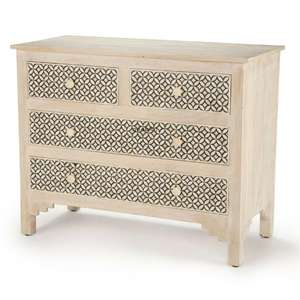 Buffet noir géométrique en bois massif incrusté d'os fait à la main pour salon et salle à manger - Product Image 3