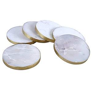 ที่รองแก้วทองเหลืองลายหินอ่อนชุดที่รองแก้วพร้อมแผ่นรองแก้วหินสำหรับครัวโต๊ะของตกแต่งบ้าน - Product Image 3