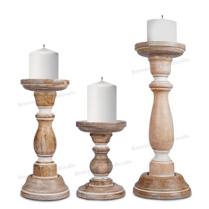 Proveedor líder Diseño personalizado Mango Madera Portavelas Ser de 3 Boda Decorativo Madera Hecho a mano Portavelas Soporte Set - Product Image 1