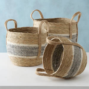 Lot de 3 paniers de rangement et de décoration en jonc de mer tissés à la main de style bohème respectueux de l'environnement Nhat Minh MS60 artisanat en gros - Product Image 3
