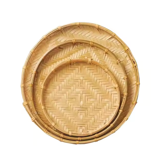 Grand panier de rangement vietnamien en bambou de qualité supérieure, tissé à plat, avec motif de plaque - Product Image 3