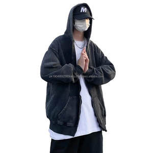 Chaqueta con Capucha de Felpa Lavada Vintage Negra Personalizada para Hombre, Chaquetas Elegantes de Invierno, Chaqueta con Capucha Lavada al Ácido con Hombros Caídos - Product Image 4