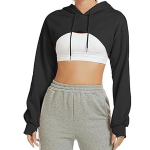 Vente en gros de sweatshirts à capuche courts à manches longues pour femmes, sweatshirt à capuche doux et respirant pour femmes - Product Image 1