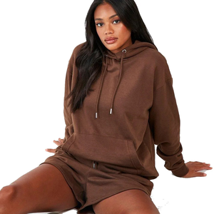 Customizable Women Solid Casual Hoodie Shorts <b>Set</b> 100% Cotton <b>Knitting</b> Lightweight Breathable Custom Logo Printing OEM Service - Product Image 3