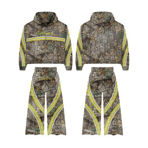 Survêtement personnalisé pour hommes de taille plus, sweat à capuche zippé délavé à l'acide et ensemble de pantalons de survêtement évasés à motifs solides - Product Image 6