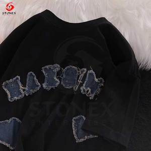 Y2K ropa personalizada 100% algodón de alta calidad de gran tamaño desgastado bordado camisetas traje logo angustia parche ácido lavado camiseta - Product Image 5