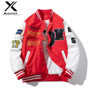 แจ็คเก็ตเบสบอลแบบวาร์ซิตี้สำหรับผู้ชาย OEM แบบสั่งทำพิเศษ ระบายอากาศได้ดี สไตล์เพรปปี้ ปักตัวอักษรและแพทช์ ผ้าแคนวาส แขนยาว - Product Image 1