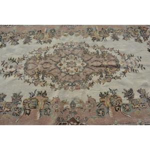 Vintage Large Rug, 5.1x9.6 ft Turkish Rug, <b>Brown</b> Check <b>Wool</b> Rug - Product Image 5