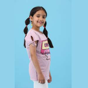 Tela de algodón peinado puro para niñas, camiseta de manga larga Regular con estampado personalizado, color rosa claro, 100% - Product Image 2