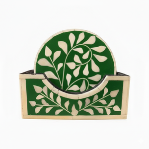 Classic Decorative Handcrafted Bone Inlay Coaster Eco-Friendly 10mm Thick Superior <b>Polish</b> for Refined Home Hotel Table Settings - Product Image 1