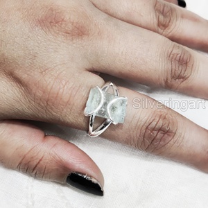 Anillo de Plata de Ley 925 con Piedra Natural de Aguamarina en Bruto para Mujer, Joyería con Banda de Alambre, Piedra de Nacimiento de Marzo - Product Image 4
