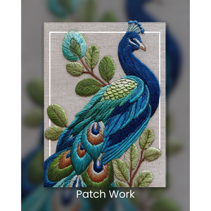 Parche de pavo real elegante hecho a mano con diseño de patchwork, termoadhesivo y para coser, de tela de lona, fieltro y sarga, varias formas para decoración de sombreros - Product Image 1
