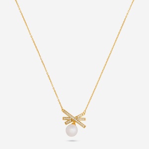 92.5 Silver <b>Necklace</b> 191274 Geometric Link Chain with Gold and Rhodium Plating Trendy Religious Jewelry with Channel Setting - Product Image 1