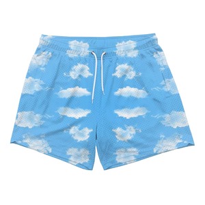 <b>Men</b> Blue Cloud Print Polyester Swim <b>Trunks</b> Drawstring Regular Fit Breathable Woven Shorts - Product Image 1
