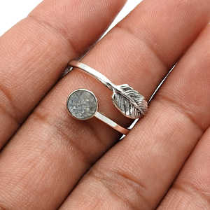 Bague en feuille de pierre précieuse druzy naturelle, fabriquée en argent sterling 925, bijoux en gros, lot de bagues, bijoux bohèmes pour filles - Product Image 5