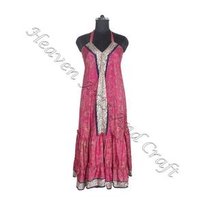 SD024 femmes été Boho Hippie Vintage soie licou robe recyclé Saree longue robe de soirée pour les filles - Product Image 1