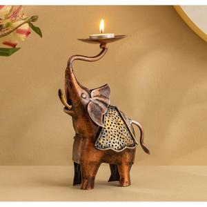 Portavelas de Metal con Diseño de Elefante de la India Mística de Córcega, Faroles y Frascos para Velas de Mesa - Product Image 1