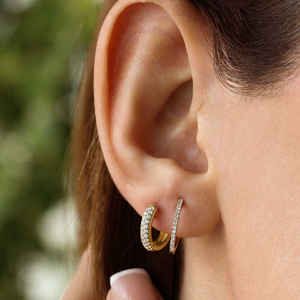 Boucles d'oreilles clous en or 14 carats 2026, double rangée, micro-pavé, diamants naturels, élégantes, GH blanc, 0,38 carats, certifiées par un tiers, personnalisables - Product Image 2