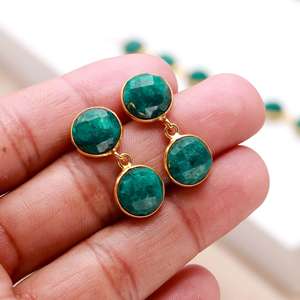 Dyed Emerald 10mm Half Round Gold Plated Trendy Charm <b>Necklace</b> for Wedding Gift Brass Material OEM/ODM Available - Product Image 3