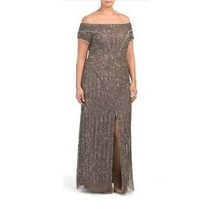 Abito da ballo Adrianna Papell da donna in raso con spalle scoperte e perline, silhouette da ballo, taglie XS-XL - Product Image 1