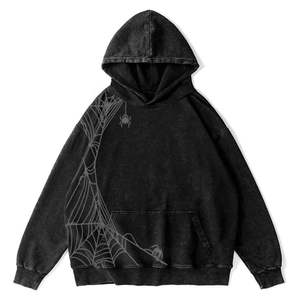 <b>Men</b> <b>Black</b> Acid Wash Hoodie Kangaroo Pockets Loose Fit <b>Men</b> Pullover Cotton Polyester Fabric Vintage Streetwear Hoodies - Product Image 1