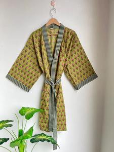 Hermoso vestido de Kimono de algodón de talla grande, bata de baño con estampado de bloques, bata de ducha informal para mujer y Bata - Product Image 4