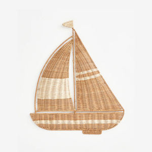 Joli voilier en rotin pour décoration murale murale en rotin tissé naturel tenture murale décoration Vintage fabriquée au Vietnam - Product Image 1