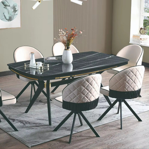 Ensemble de salle à manger élégante et moderne 1 table 6 chaises en tissu métallique conçu avec un panneau en MDF de style ajoute une différence élégante à votre espace - Product Image 1