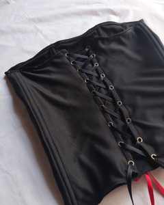 Women's Overbust Black Satin <b>Corset</b> Breathable Waist Cincher Bustier with <b>Lace</b>-<b>Up</b> Back and Hook Closure for Elegant Look - Product Image 6