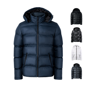 Veste d'hiver en coton épais pour hommes Pull matelassé de style décontracté avec capuche et fermeture éclair Col montant Toile enduite de tissu - Product Image 1