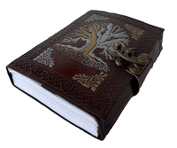 Carnet en cuir Tree Life avec reliure thermique, logo personnalisé, couverture rigide marron, papier recyclé fait main en coton, livre cadeau