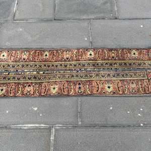 Turkish Vintage Rug, 1.3x4.5 ft Rug, <b>Red</b> Camouflage <b>Wool</b> Rug - Product Image 3