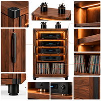 Lemari Penyimpanan Peralatan Audio HiFi Walnut Mewah dengan Lampu LED Rak Pajangan Piringan Hitam Furnitur Koleksi Stereo Rumah