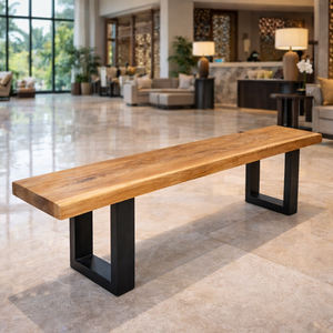 Natural Finish Square Suar/Monkey <b>Pod</b> Wood Bench with Metal Legs Solid Wood Industrial Design Eco-Friendly Easy Clean Furniture - Product Image 2