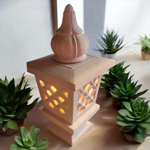 Modern Indian Artisan-Crafted Stone Table <b>Lamp</b> Unique Home Hotel <b>Decor</b> LED DC Power 24V Yellow Shade Warm White Light Living - Product Image 1