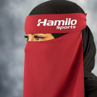 Voile islamique tendance : Hijab de prière long en jersey 2 couches pour femme, avec masque intégré et strass pour le visage