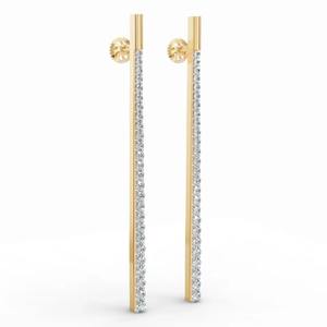 Pendientes de barra vertical con diamante de corte redondo de 0.92 quilates en oro amarillo, blanco y rosa de 9K con micro pavé, joyería fina de línea larga - Product Image 3
