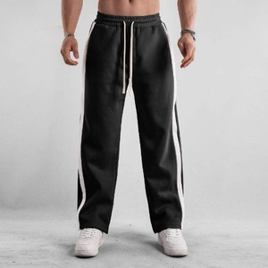 Pantalones de chándal holgados de gran tamaño personalizados para hombre al por mayor, pantalones de chándal de felpa francesa de pierna ancha para gimnasio con pantalones de pierna recta acampanados a rayas 2026 - Product Image 3