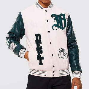 Chaquetas de Hombre de Alta Calidad, Chaqueta Universitaria Personalizada para Club de Bolos, Estilo Béisbol, Verde y Blanca con Bordado y Parches - Product Image 1