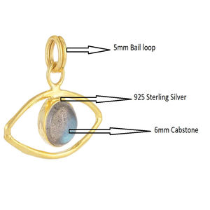 Charme de pierres précieuses naturelles Pendentif Capstone de 6mm Pendentif de pierres précieuses en or vermeil en argent sterling 925 galvanisé pour la fabrication de bijoux - Product Image 2