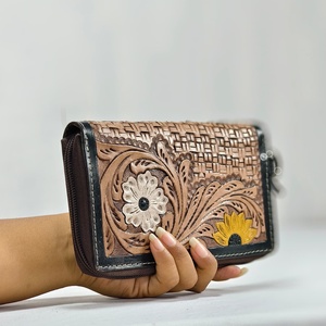 Cartera Corta de Cuero Genuino con Cierre de Cremallera, Diseño Floral, Gran Capacidad, Portátil, Multifuncional, Unisex, Estilo Minimalista, para Uso Diario - Product Image 5