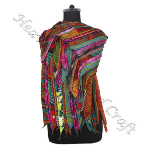 Recycled <b>Silk</b> Sari 15 Strips Indian <b>Silk</b> Reversible Handmade <b>Silk</b> Stole Recycled Wholesale Manufacturer From India - Product Image 1