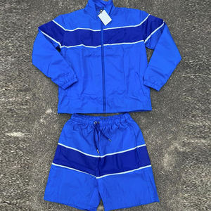 Conjunto Deportivo Personalizado para Hombre, Talla Grande, Chaqueta con Cremallera y Pantalones Cortos Azules, Dos Piezas, Ligero, Cortavientos Térmico, Ropa Deportiva Informal de Verano - Product Image 3