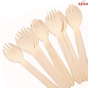 Venta al por mayor de fábrica Kego S160 160mm Spork de madera desechable biodegradable para fiestas Ecológico Precio barato 10 millones de piezas - Product Image 5