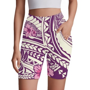 Shorts pour femmes à taille haute, imprimé floral, avec poches, en tricot de spandex et polyester, style décontracté, respirant, coupe régulière - Product Image 1
