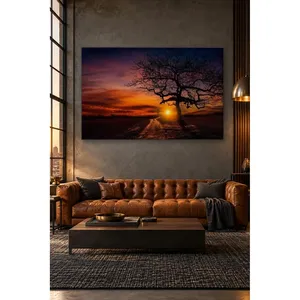 Silhouette d'arbre ancien Fida au coucher de soleil rouge vif, impression sur toile - Product Image 5